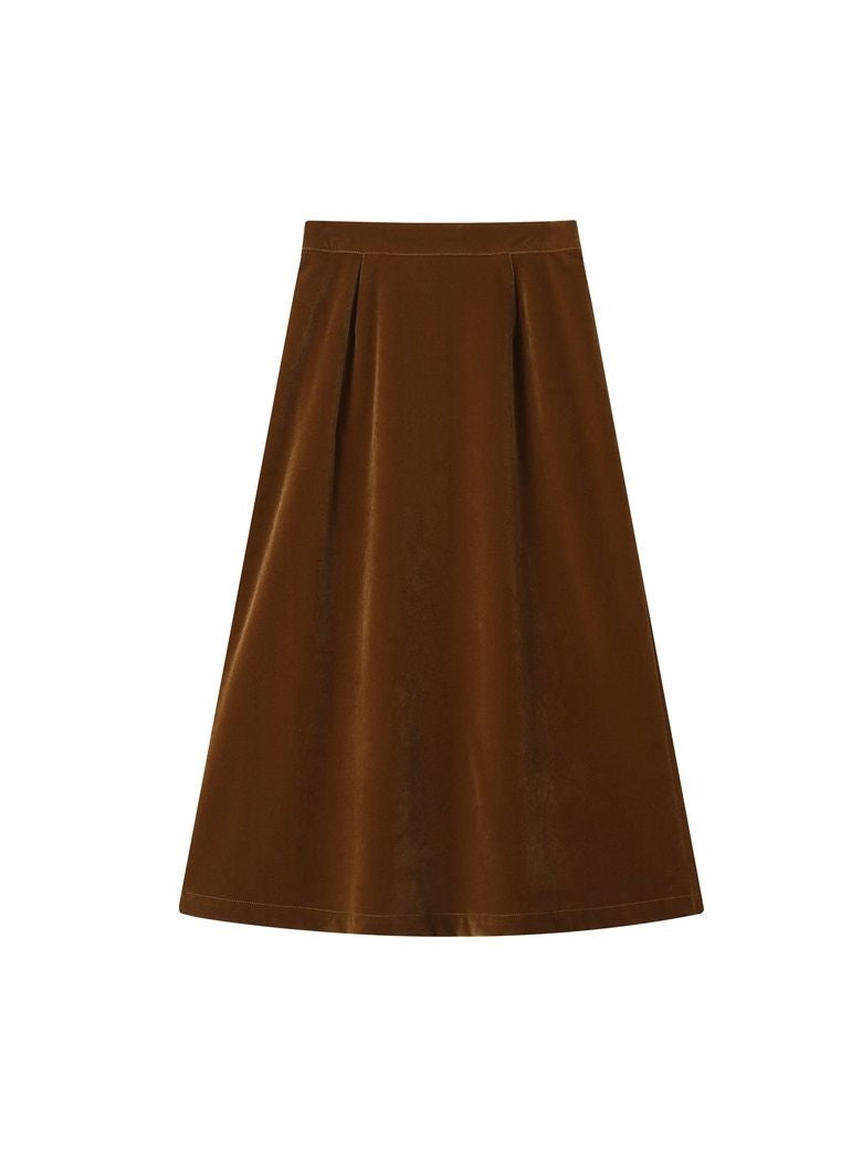 Plain Velvet Velours Long-Skirt