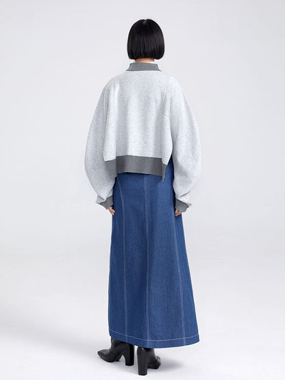 Cropped Loose Bi-Color Slit Knit