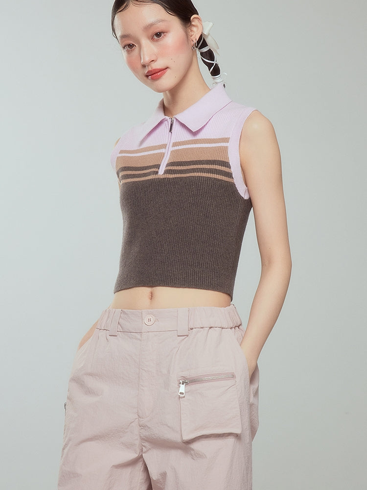 Polo-neck Zip Tight Cropped Summer-Knit