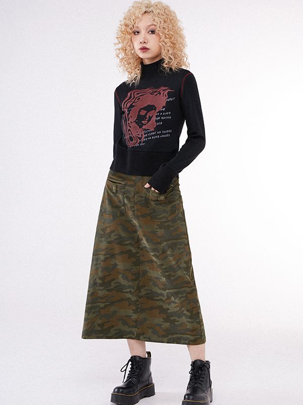 Camouflage Flare Casual Long-Rebkirt