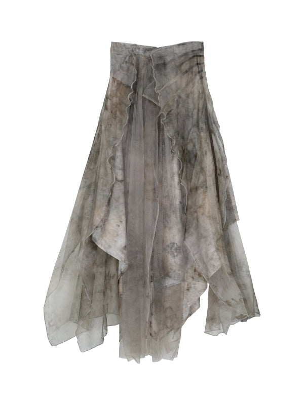 DRESS ELEGAMT LACE FLUFFILY CIFFON TIE-DYE TOPS &amp; SKIRT