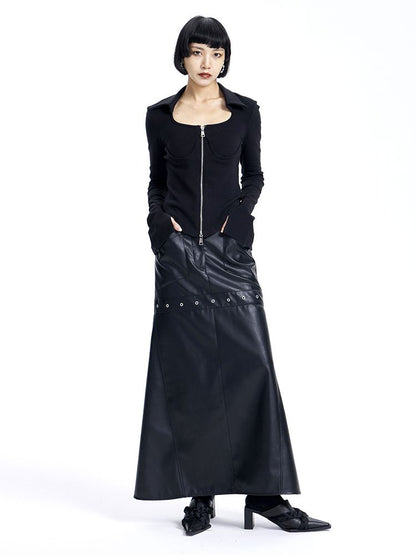 Leather Cool Long Flare Skirt