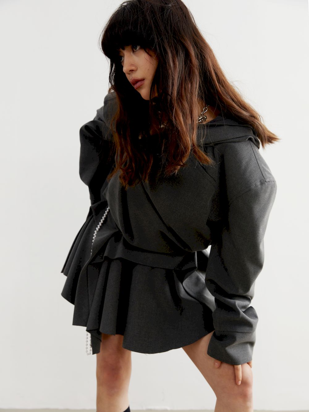 DRAPE HOODIE NICHI LOOSE CROPPED TOPS