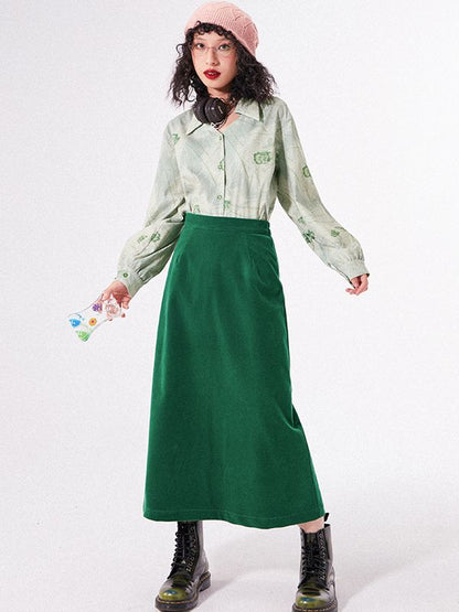 Plain Velvet Velours Long-Skirt