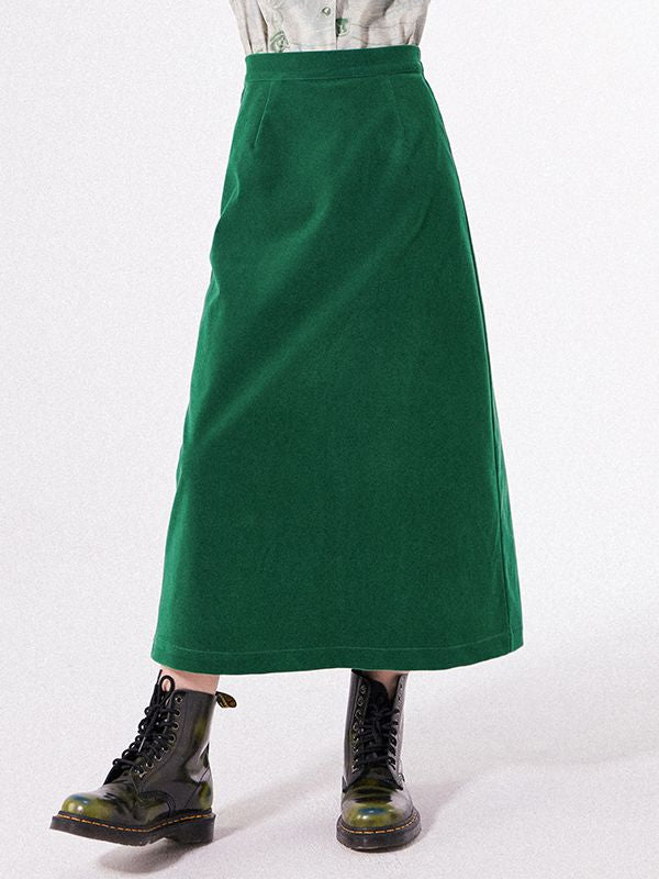 Plain Velvet Velours Long-Skirt