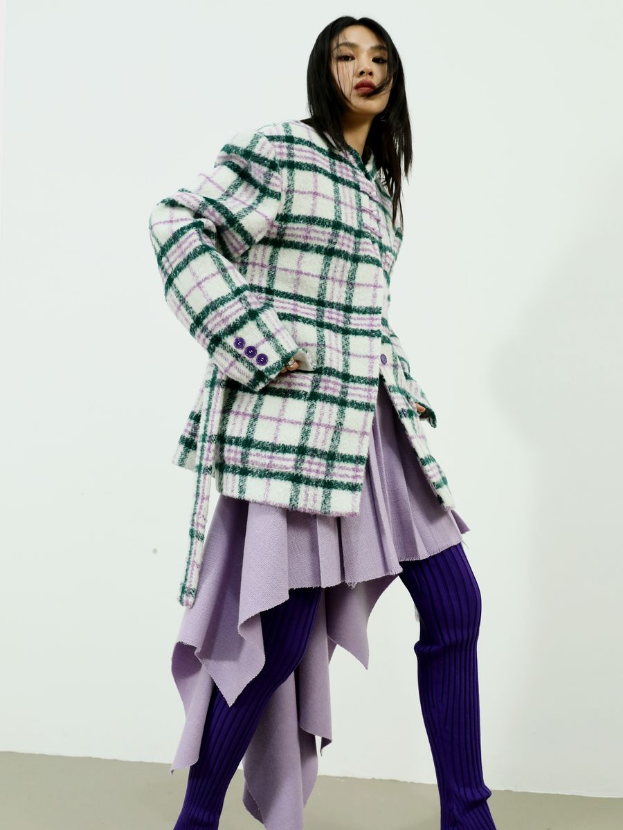 CHECKED RETRO WOOL MIDDLE COAT