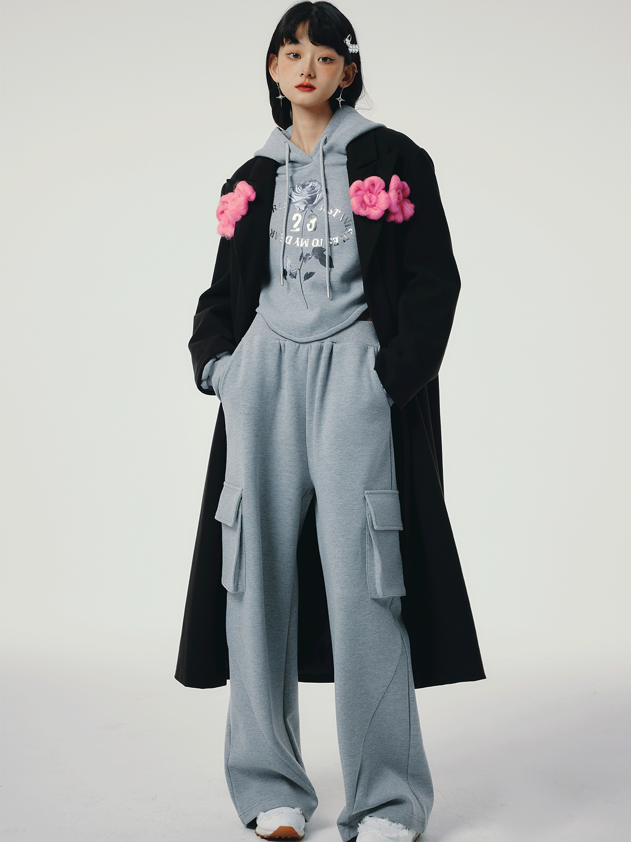 Flower Embroidery Sweat Tops & Pants