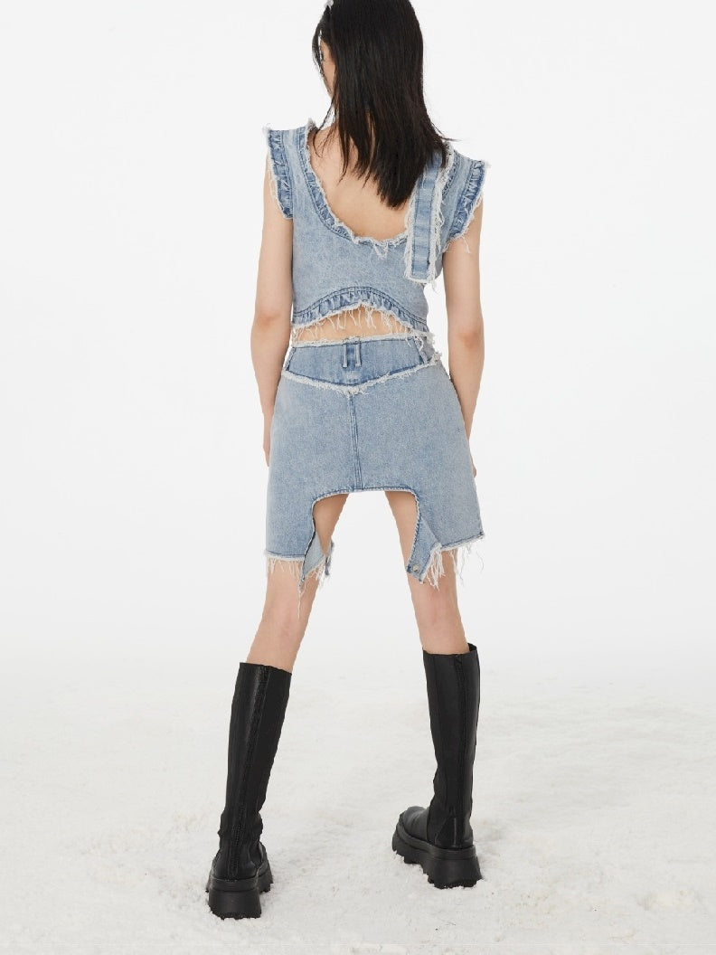 Denim Nichi Tassel Sexy Tops＆Short-Skirt