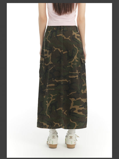 Camouflage Casual Retro Gaudy Long-Skirt