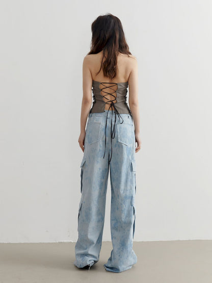 Refreshing Wide-leg Tie-dye Cut-off Pants