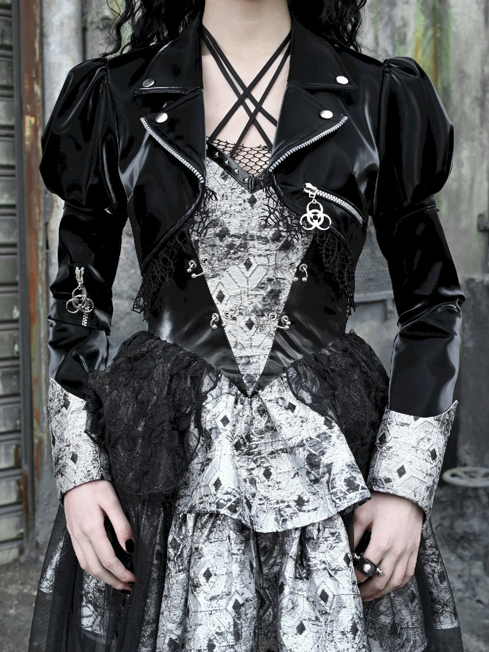 Gothic Power-Shoulder Leather Cropped Jacket