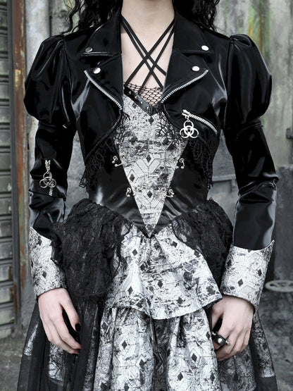 Gothic Power-Shouder Leather Cropped Jacket