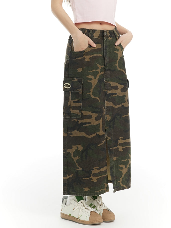 CAMOUFLAGE LONG WILD SLIT SKIRT