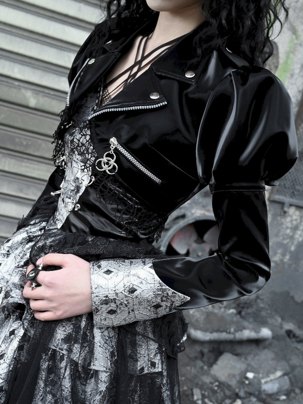 Gothic Power-Shouder Leather Cropped Jacket