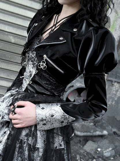 Gothic Power-Shoulder Leather Cropped Jacket