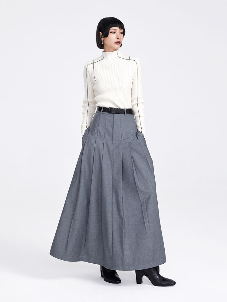 Simple High-neck Monotone Line Knit