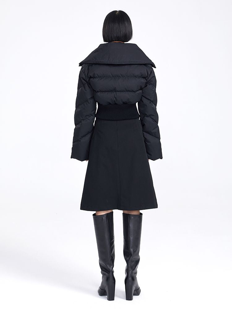 BIG-COLLAR CROPPED QUILTING NICHI DOWN-JACKET