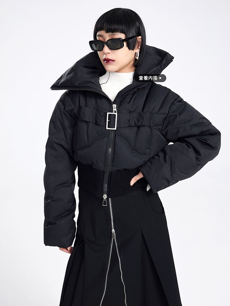 BIG-COLLAR CROPPED QUILTING NICHI DOWN-JACKET