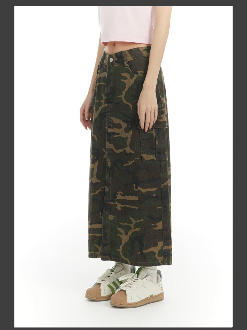 CAMOUFLAGE CASUAL RETRO GAUDY LONG-SKIRT