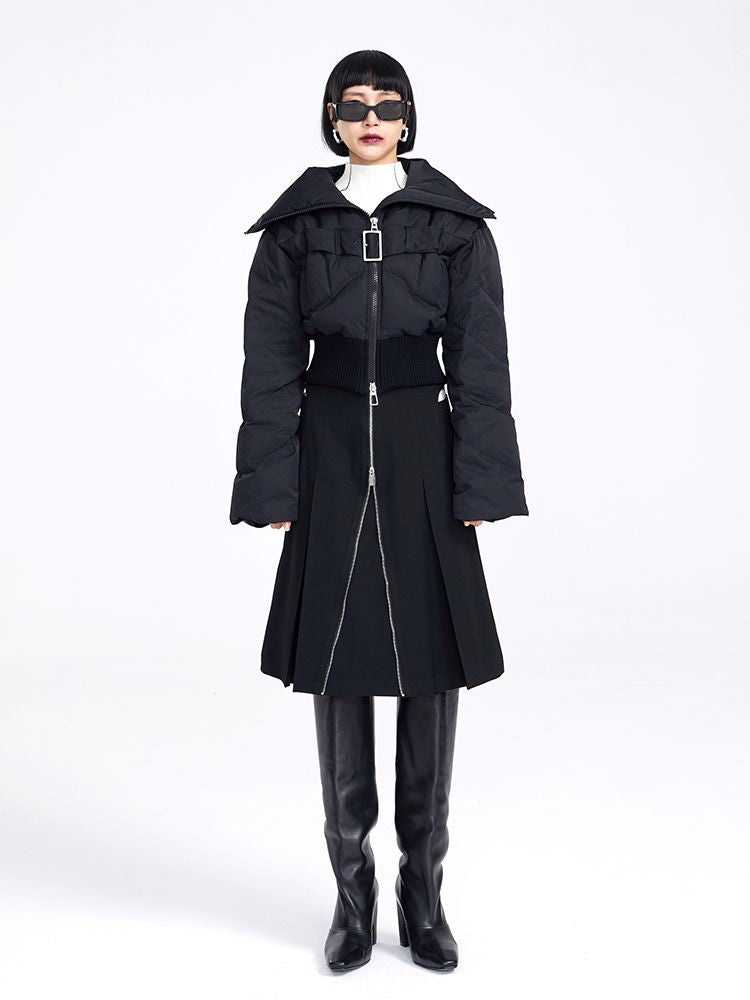 BIG-COLLAR CROPPED QUILTING NICHI DOWN-JACKET