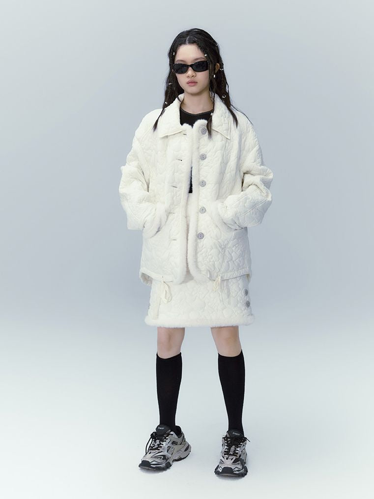 Quilting Fluffy Fur Jacket＆Skirt Set-up