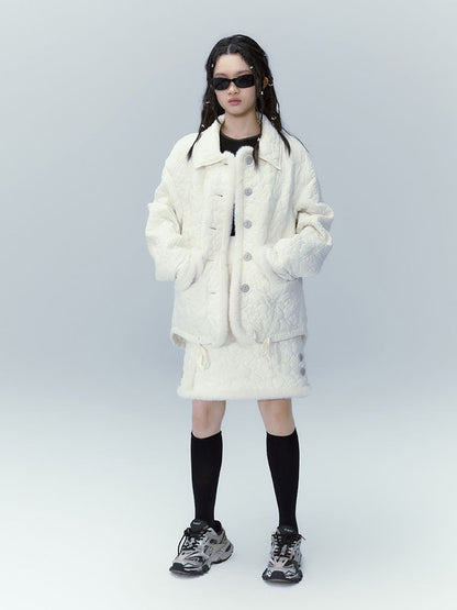 Quilting Fluffy FUR JACKET &amp; SKIRT SET-UP