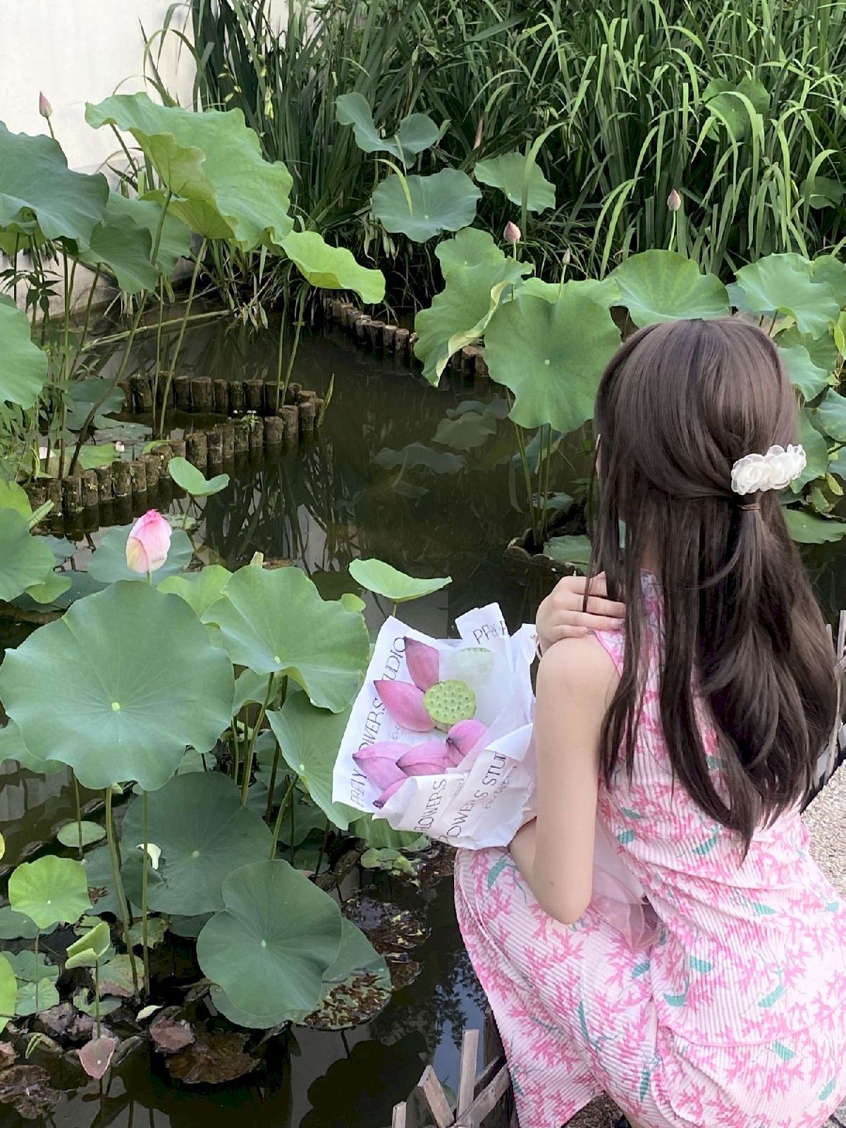 Pleats sleeveless Flower Tops&amp;Long-Skirt