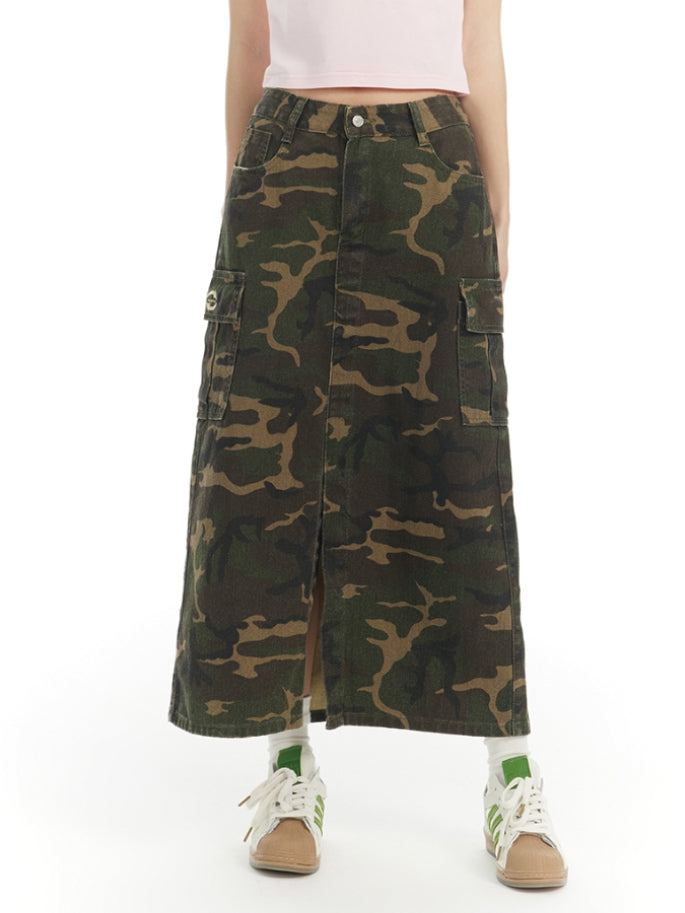 Camouflage Long Wild Slit Skirt