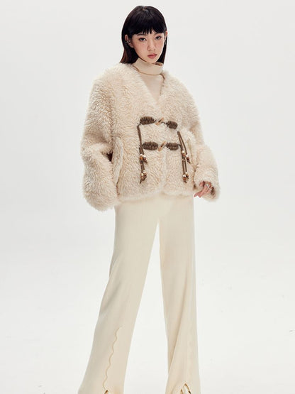 Rope Boa Fur V-neck Jacket