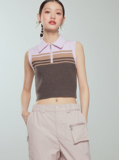 POLO-NECK ZIP TIGHT CROPPED SUMMER-KNIT