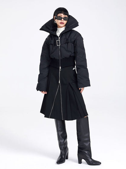 BIG-COLLAR CROPPED QUILTING NICHI DOWN-JACKET