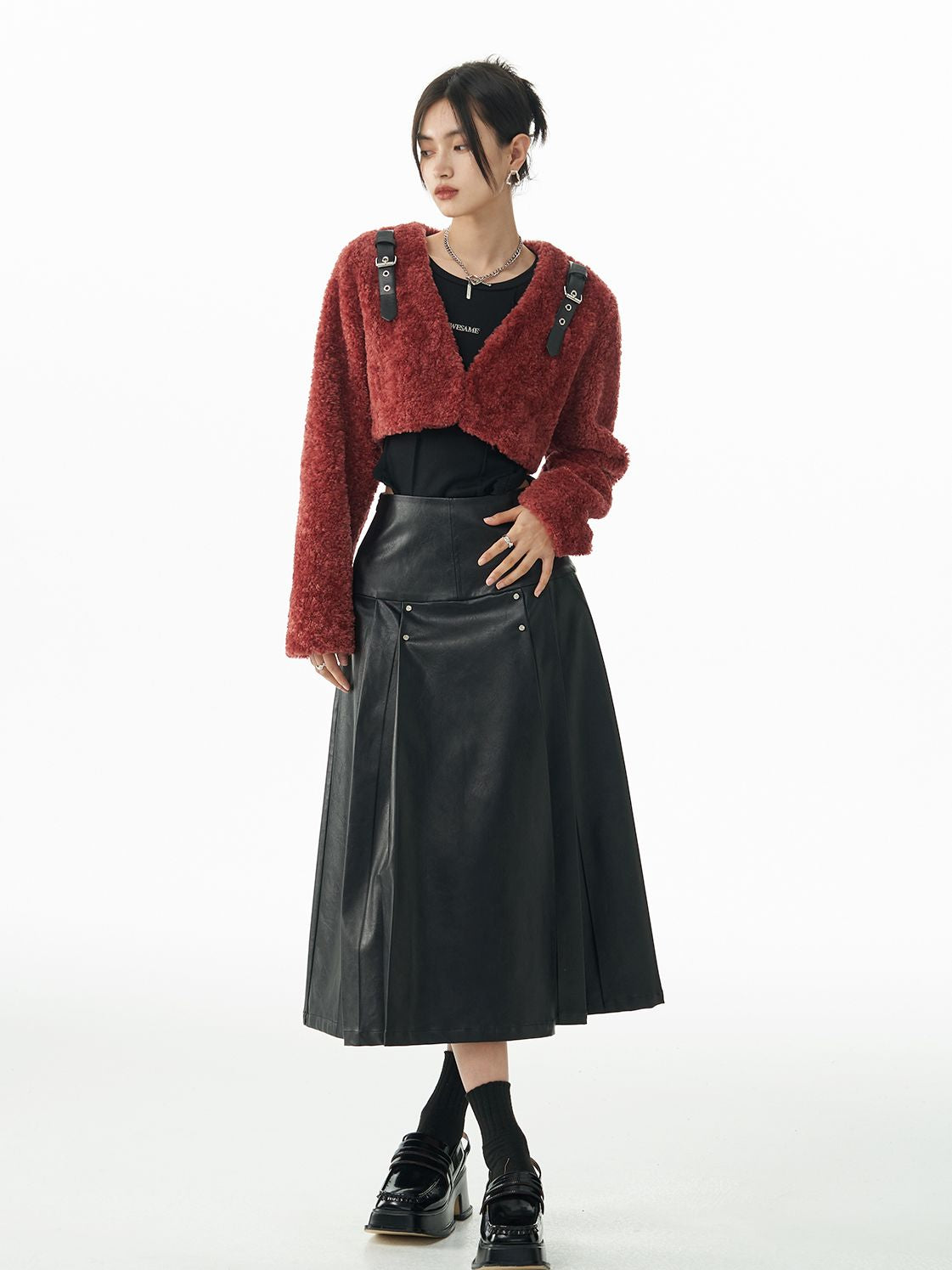 Leather Cool Tack Flare Long-Skirt