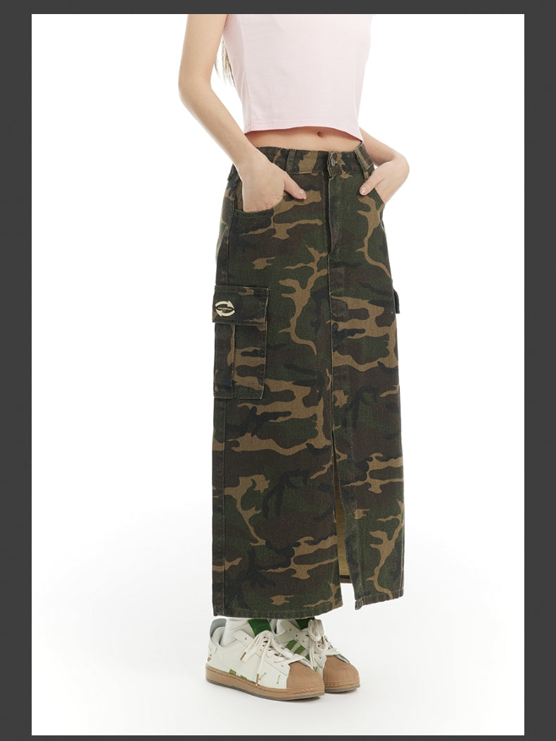 CAMOUFLAGE CASUAL RETRO GAUDY LONG-SKIRT