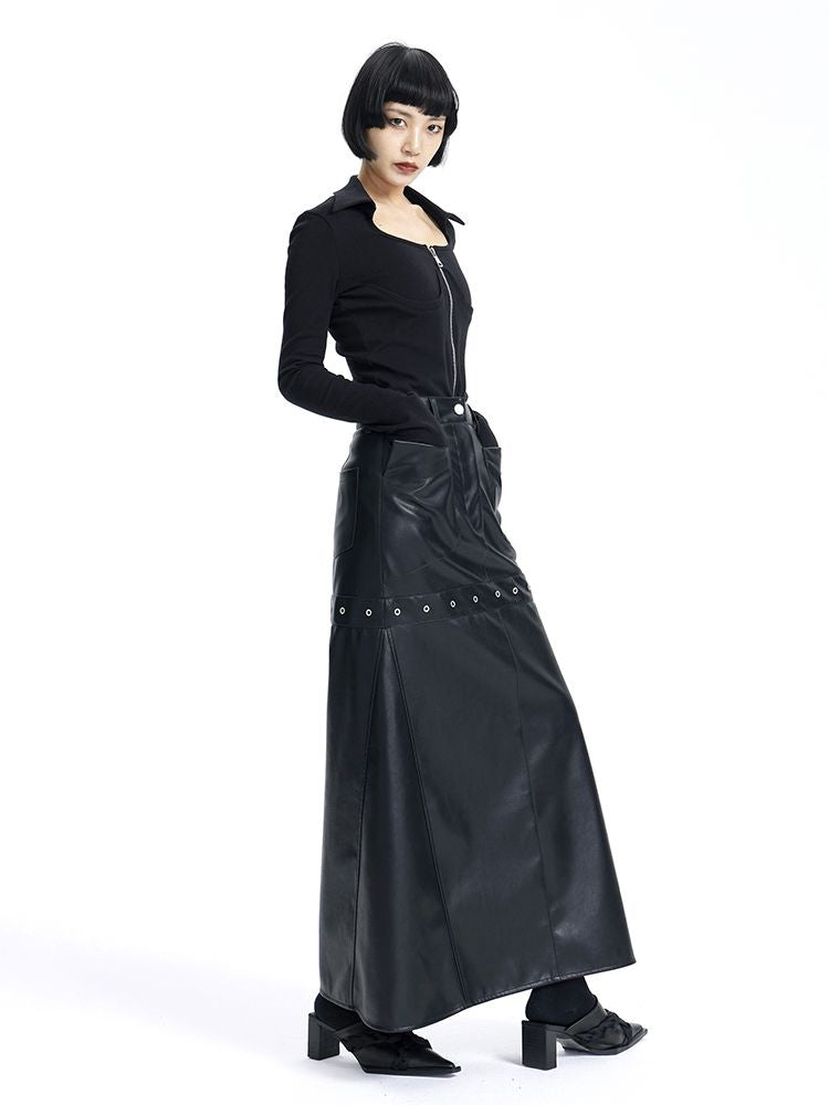 Leather Cool Long Flare Skirt