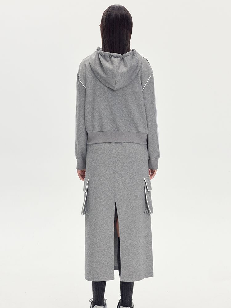 Sweat Casual Hoodie Parka &amp; Long-Skirt