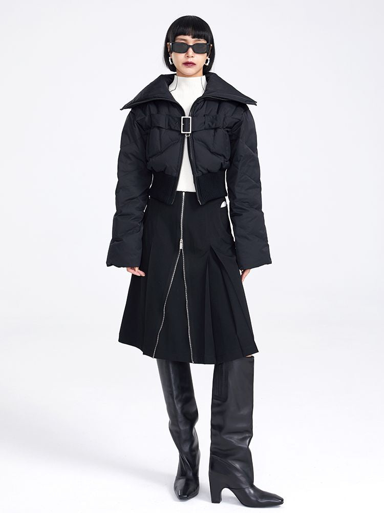 BIG-COLLAR CROPPED QUILTING NICHI DOWN-JACKET