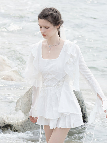 Sheer Rose Frill Flare-Sleeve Cardigan