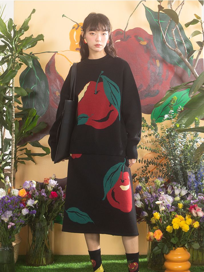 Apple Nichi Retro Knit Tops＆Skirt