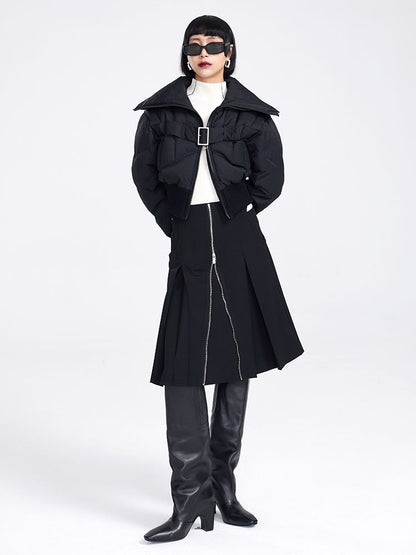 BIG-COLLAR CROPPED QUILTING NICHI DOWN-JACKET