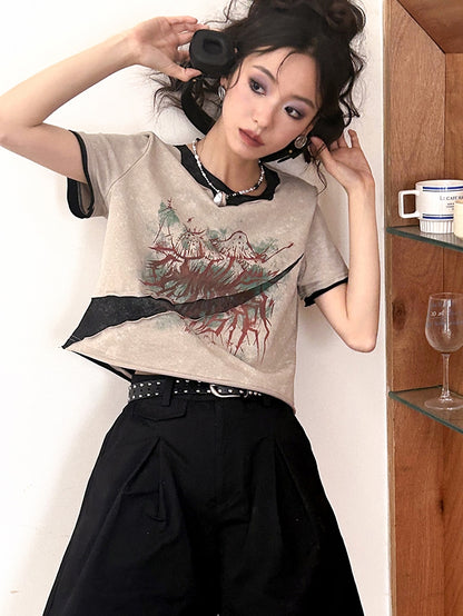 Vintage Damage Casual Modest Print T-shirt