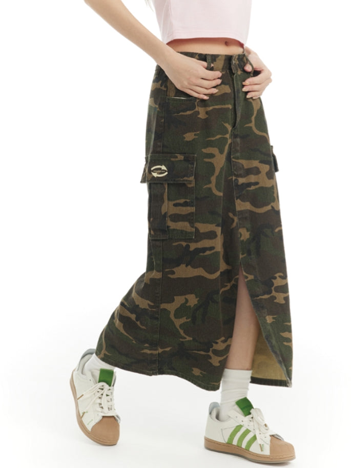 Camouflage Long Wild Slit Jupe