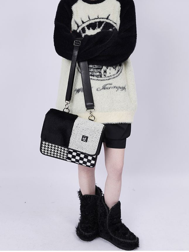 2way Fur Tweed Retro Cute Bag