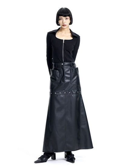 Leather Cool Long Flare Skirt