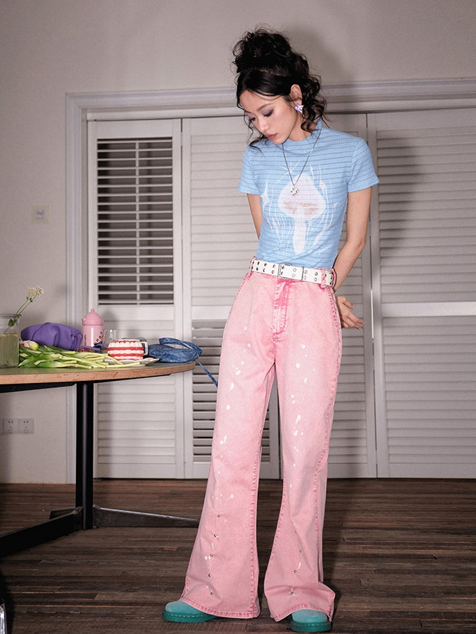 Y2k Aesthetic Pink Denim Pants