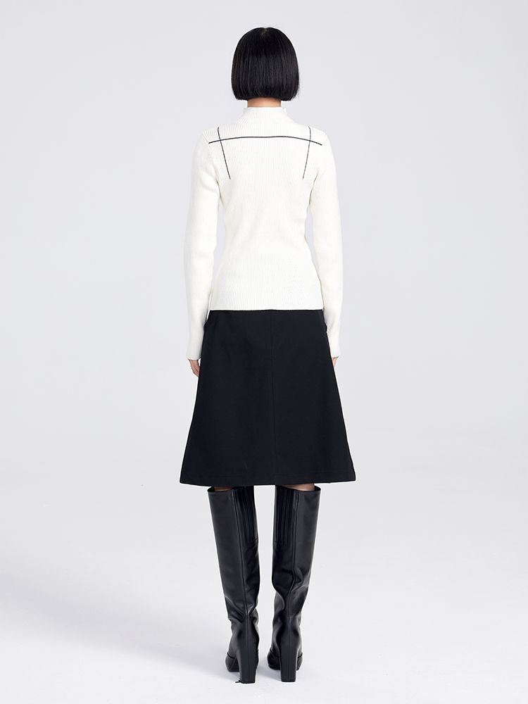 Simple High-neck Monotone Line Knit