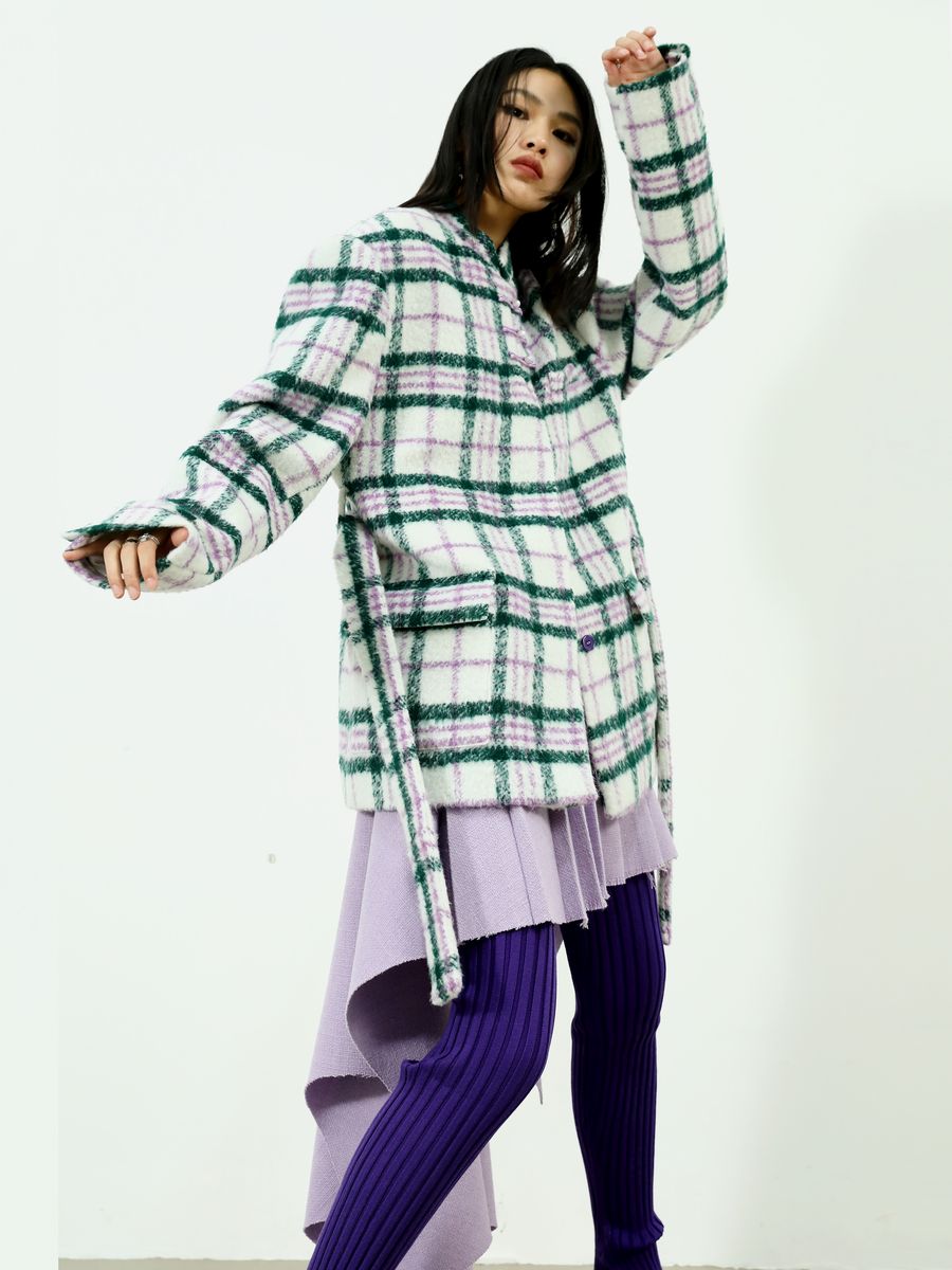 Checked Retro Wool Middle Coat