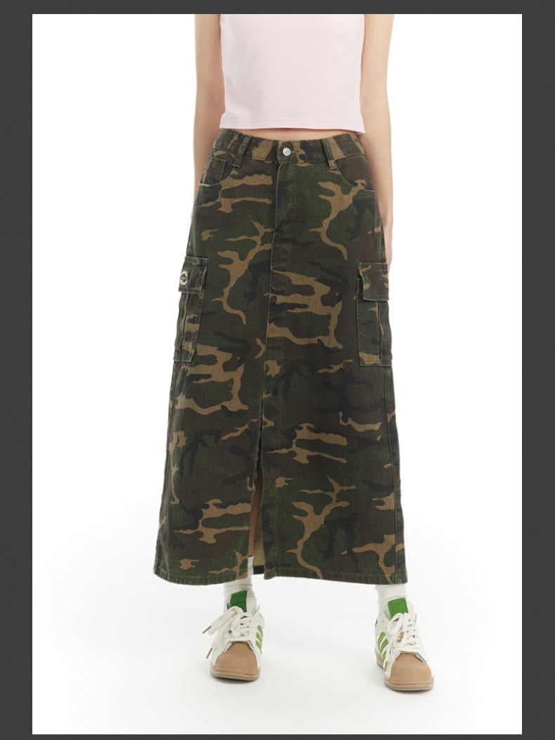 CAMOUFLAGE CASUAL RETRO GAUDY LONG-SKIRT