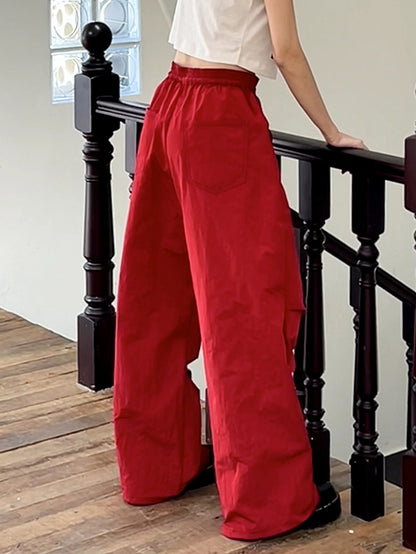 DRAWSTRING STRAIGHT LOOSE CASUAL CARGO-PANTS