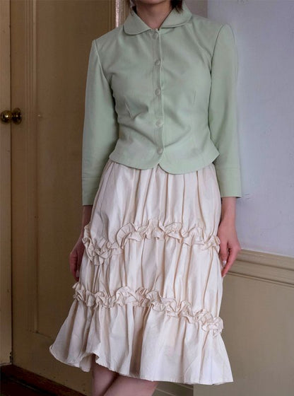 2way Tiered Crumping Bare-Tops Long-Skirt