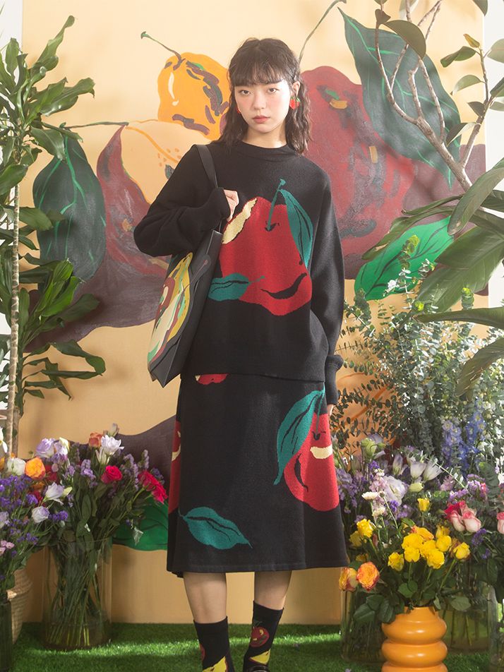 Apple Nichi Retro Knit Tops＆Skirt